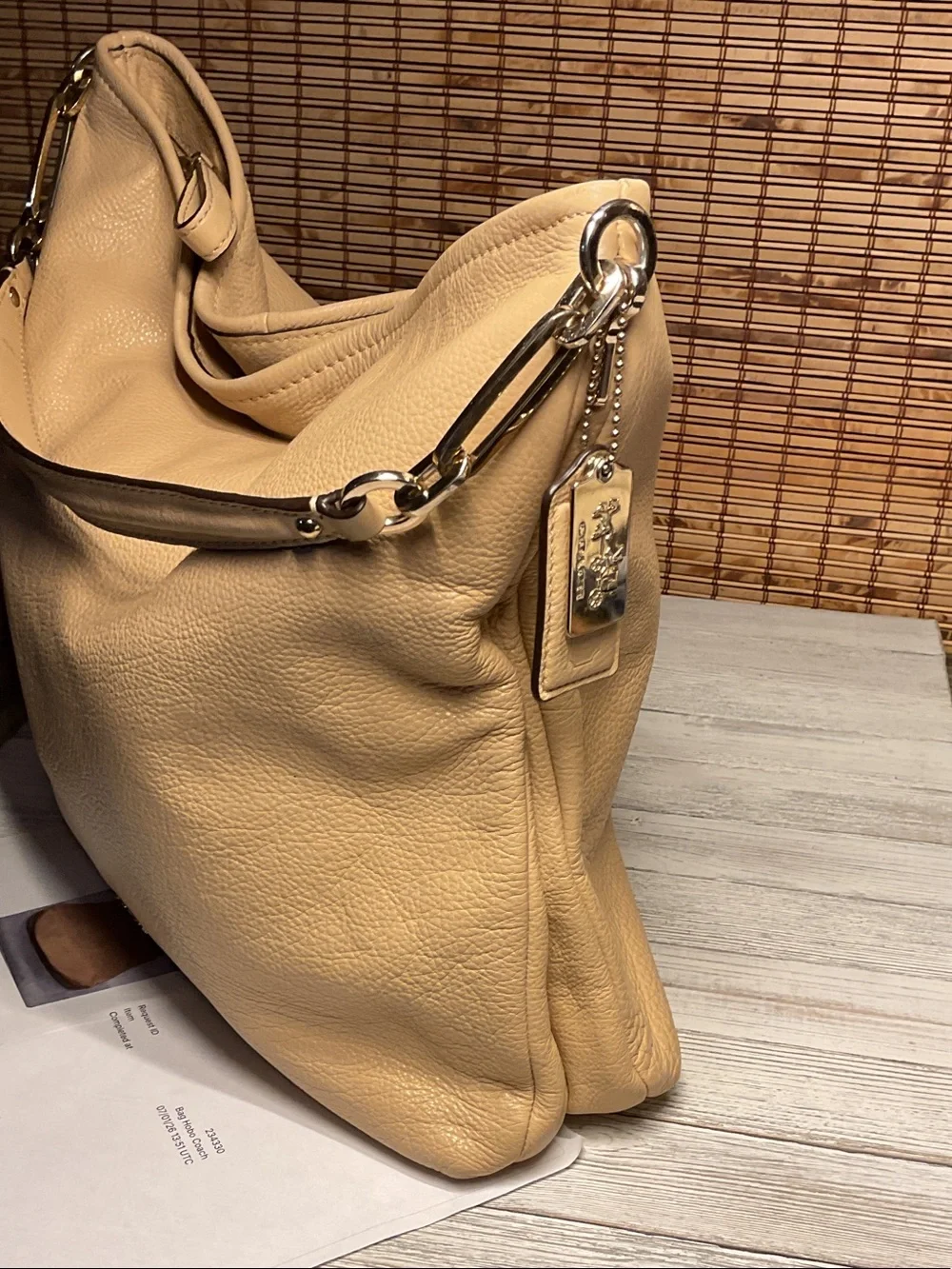 2013 27858 COACH MADISON PEBBLED LEATHER HOBO PURSE HANDBAG In TAN